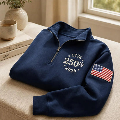 Embroidered USA 250th Anniversary 2026 T-Shirt Sweatshirt Hoodie Quarter-Zip Sweatshirt