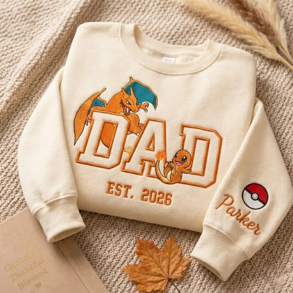 Embroidered PKM Characters Mom Dad Mother's Day Father's Day Gift Hoodie Sweatshirt T-Shirt