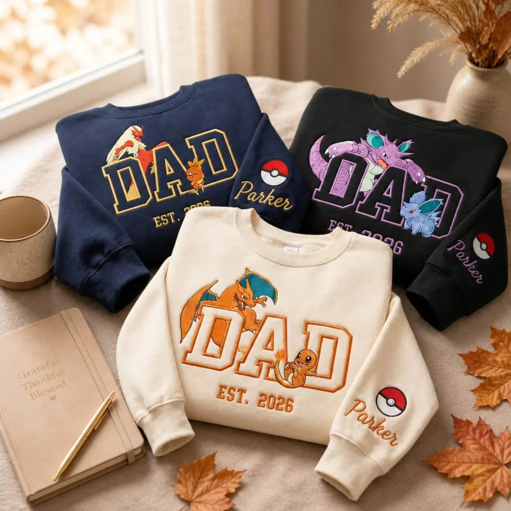 Embroidered PKM Characters Mom Dad Mother's Day Father's Day Gift Hoodie Sweatshirt T-Shirt