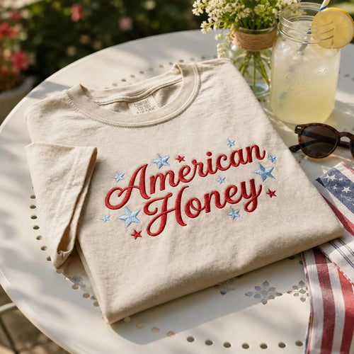 American Honey Embroidered Patriotic Graphic T-Shirt Sweatshirt Hoodie Quarter-Zip Sweatshirt