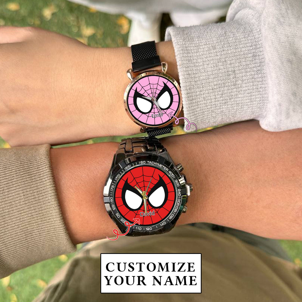 Custom Spider Matching Couple Watches – Personalized Name Edition