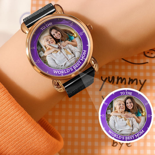 Personalized Family Photo & Names Mesh Quartz Watch You Are The World Mom
