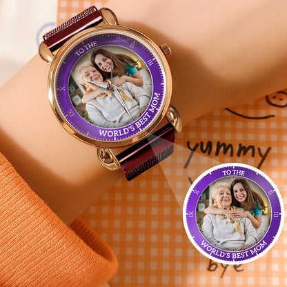 Personalized Family Photo & Names Mesh Quartz Watch You Are The World Mom