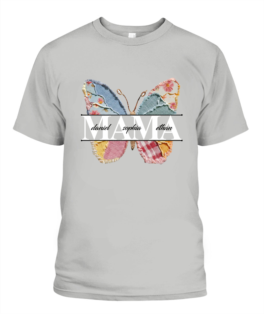 Personalized Butterfly Mama Grandma Nana Custom  Faux 3D Patchwork T-Shirt Hoodie Sweatshirt