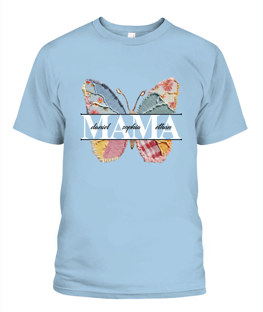 Personalized Butterfly Mama Grandma Nana Custom  Faux 3D Patchwork T-Shirt Hoodie Sweatshirt