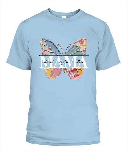 Personalized Butterfly Mama Grandma Nana Custom  Faux 3D Patchwork T-Shirt Hoodie Sweatshirt