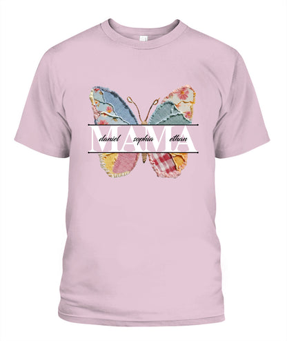 Personalized Butterfly Mama Grandma Nana Custom  Faux 3D Patchwork T-Shirt Hoodie Sweatshirt