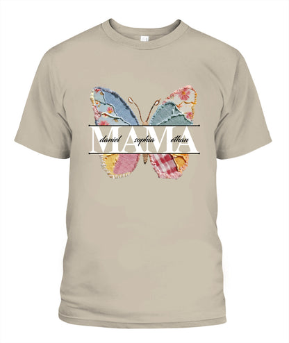 Personalized Butterfly Mama Grandma Nana Custom  Faux 3D Patchwork T-Shirt Hoodie Sweatshirt