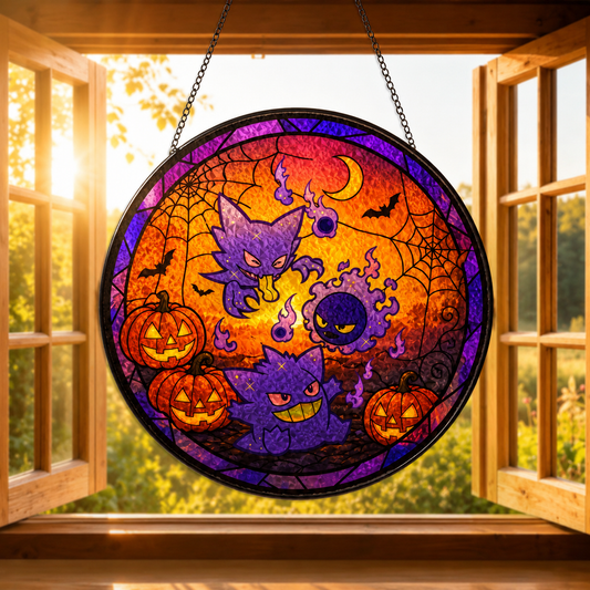 PKM Halloween Gastly Haunter Gengar Stained Glass Suncatcher