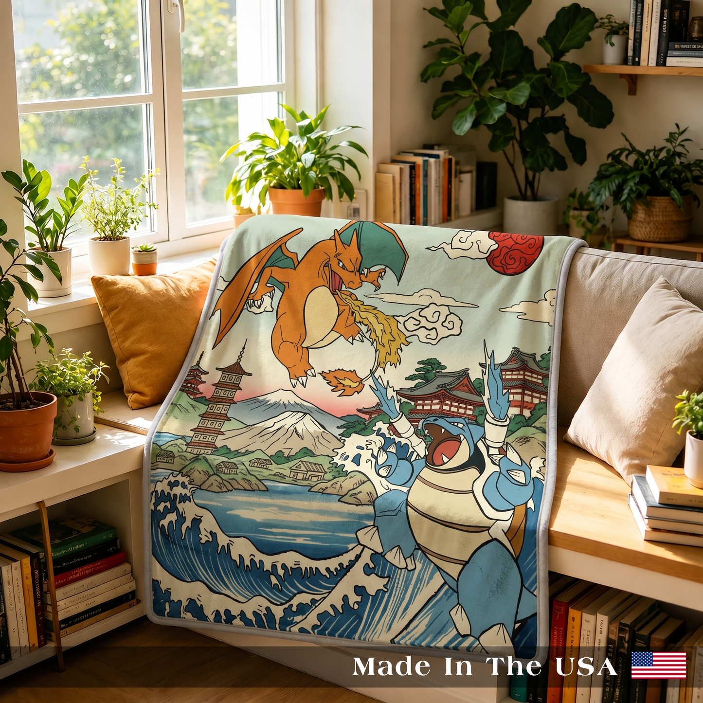 PKM Charizard & Blastoise Custom Fleece Blanket