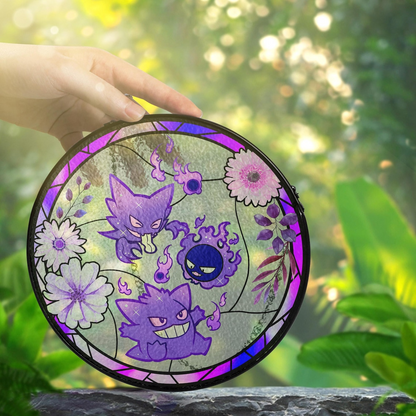 PKM Gastly Haunter Gengar Stained Glass Suncatcher