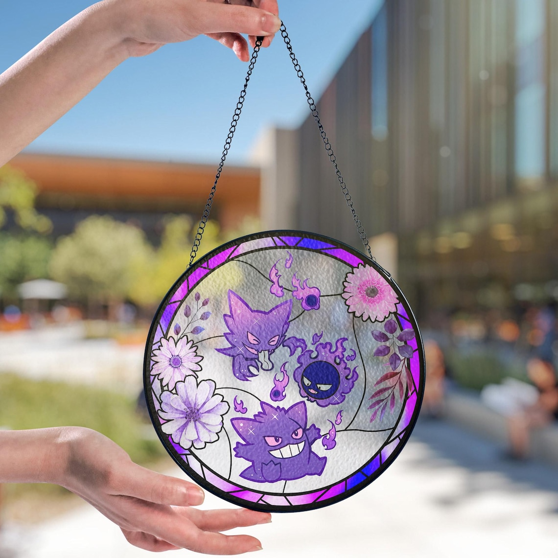 PKM Gastly Haunter Gengar Stained Glass Suncatcher