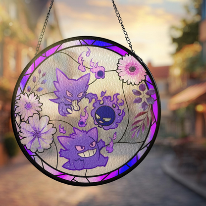 PKM Gastly Haunter Gengar Stained Glass Suncatcher