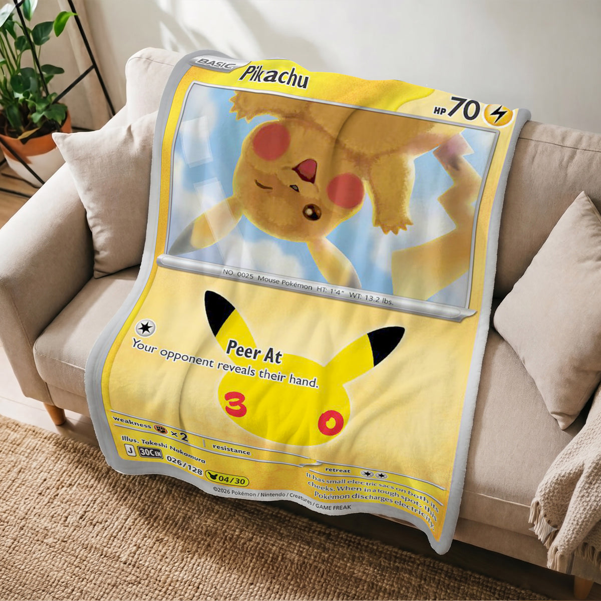 PKM Pikachu 30th Anniversary Custom Fleece Blanket