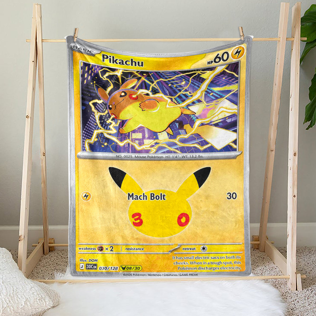 PKM Pikachu 30th Anniversary Custom Fleece Blanket