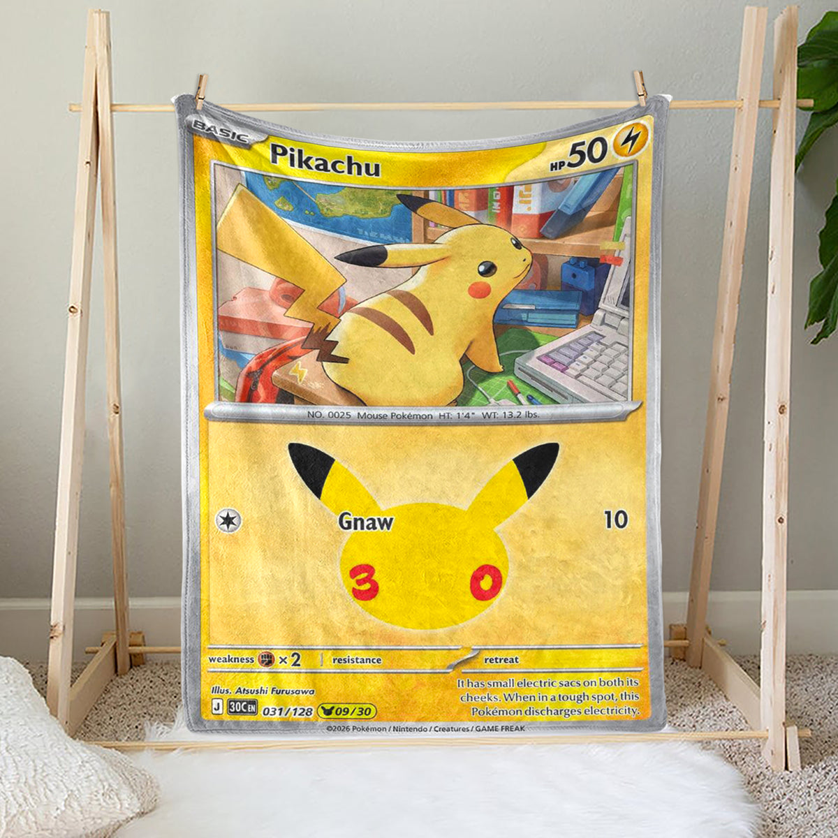 PKM Pikachu 30th Anniversary Custom Fleece Blanket