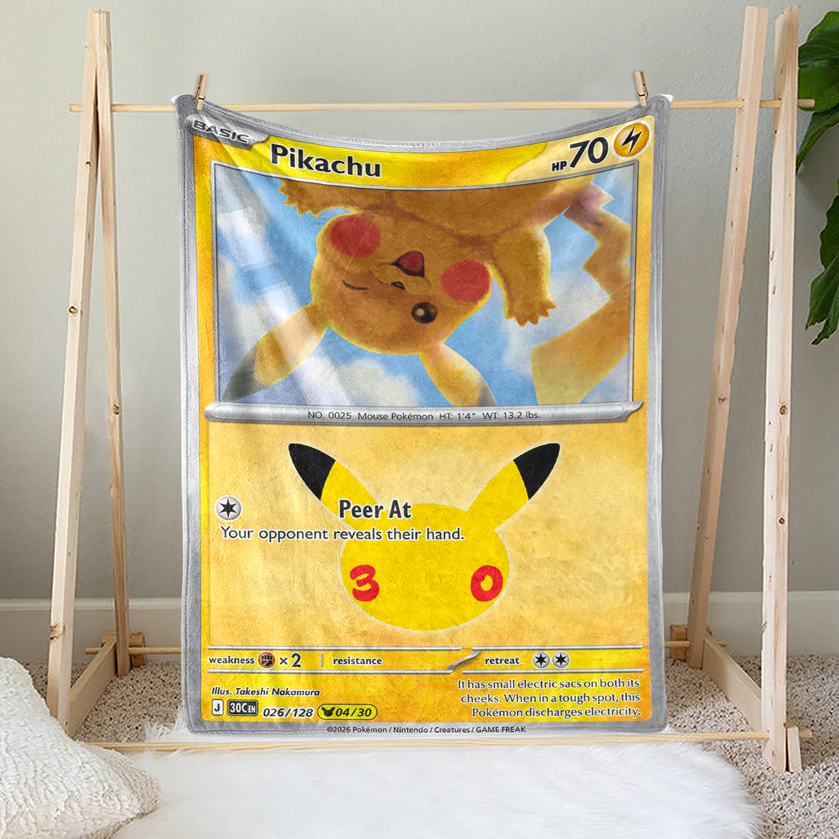 PKM Pikachu 30th Anniversary Custom Fleece Blanket
