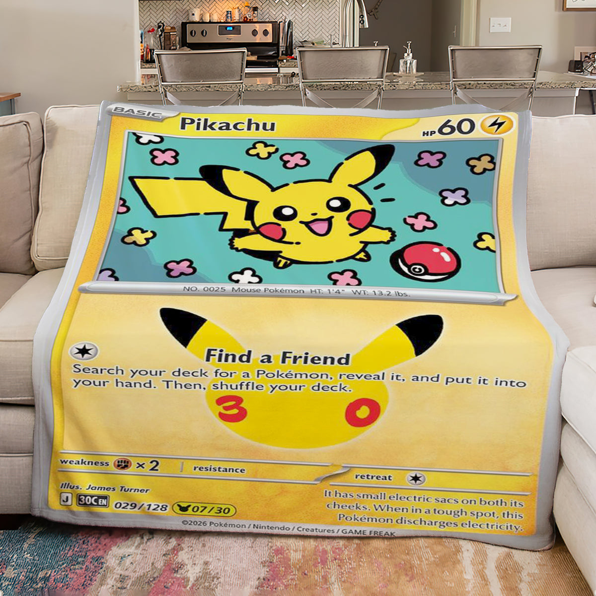 PKM Pikachu 30th Anniversary Custom Fleece Blanket