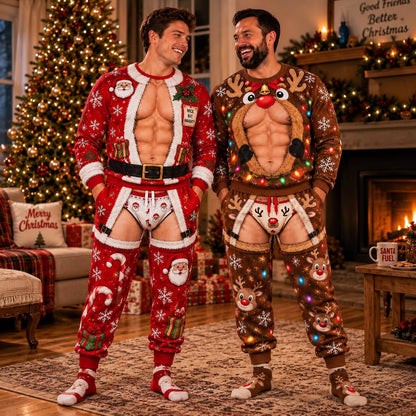 Christmas Funny Santa Claus & Deer Sweatshirt And Sweatpants Set