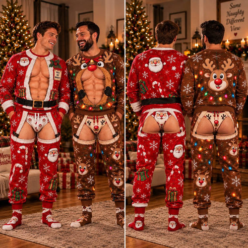 Christmas Funny Santa Claus & Deer Sweatshirt And Sweatpants Set