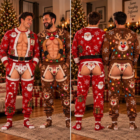 Christmas Funny Santa Claus & Deer Sweatshirt And Sweatpants Set