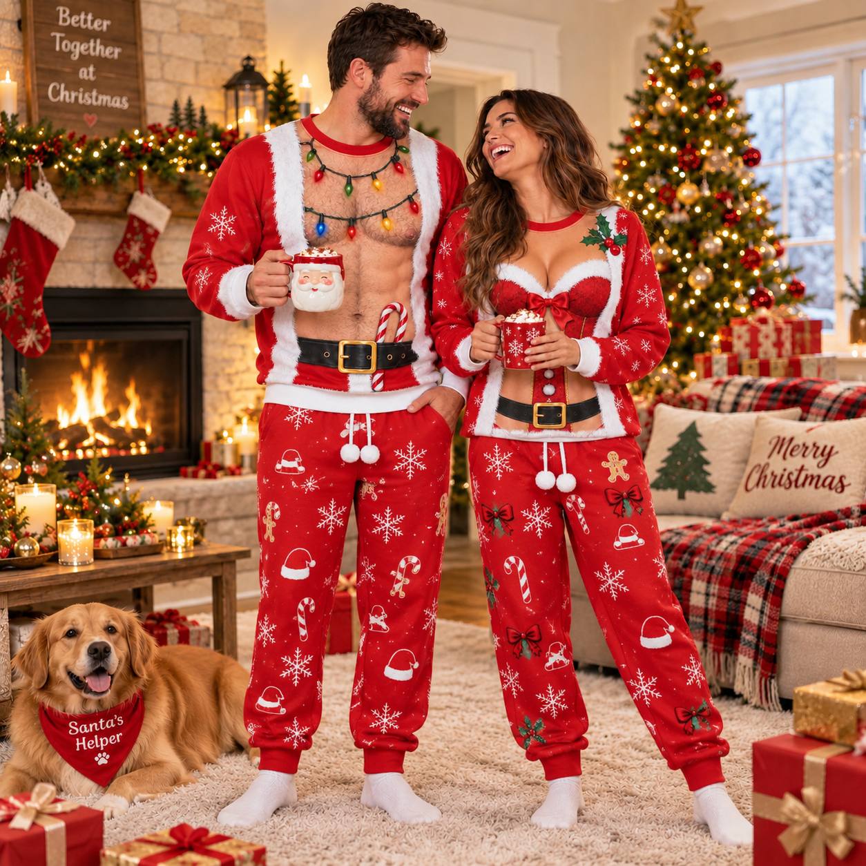 Christmas Funny Santa Claus & Mrs.Claus Sweatshirt And Sweatpants Set
