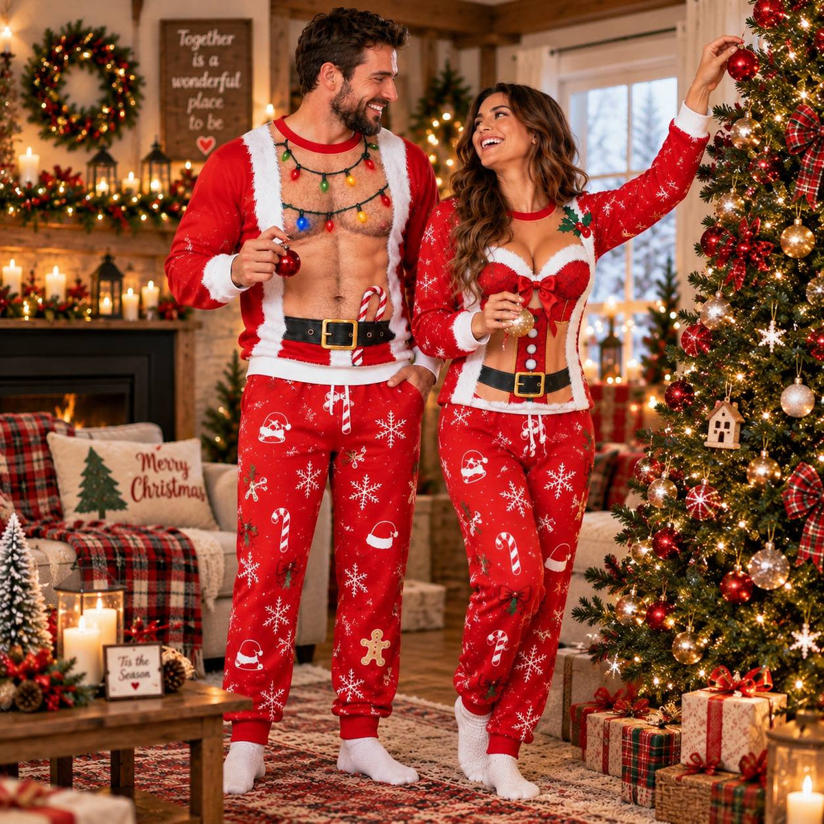 Christmas Funny Santa Claus & Mrs.Claus Sweatshirt And Sweatpants Set