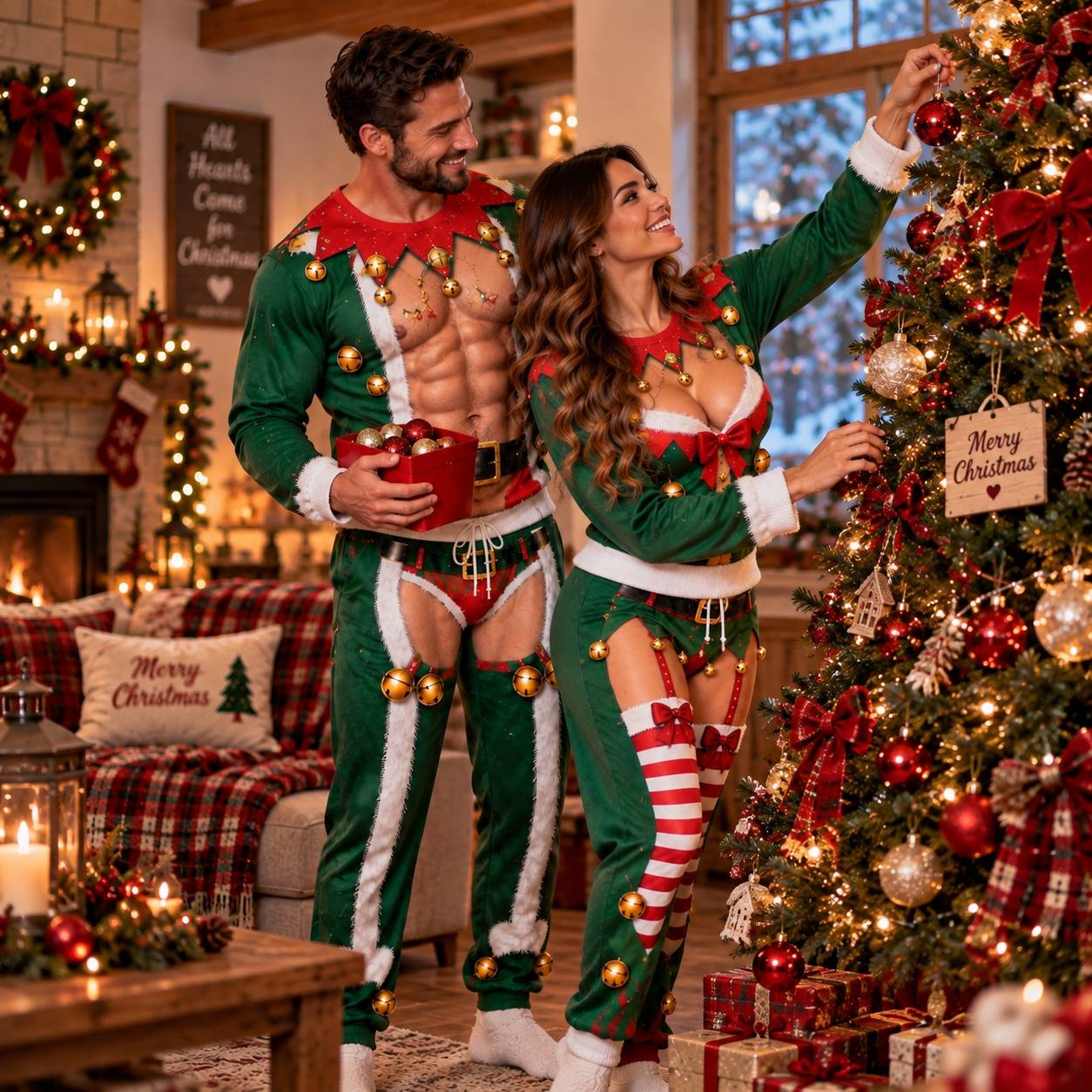Christmas Funny Mr & Mrs Elf Sweatshirt And Sweatpants Set