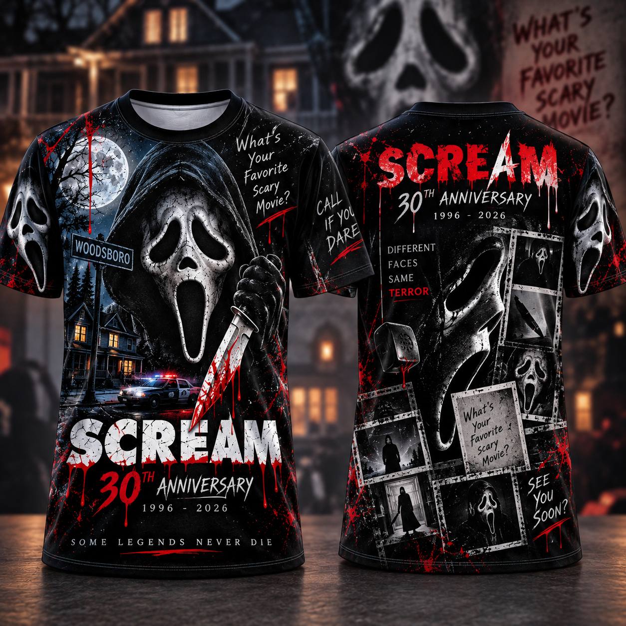 Scream 30th Anniversary AOP T-Shirt Sweatshirt Hoodie