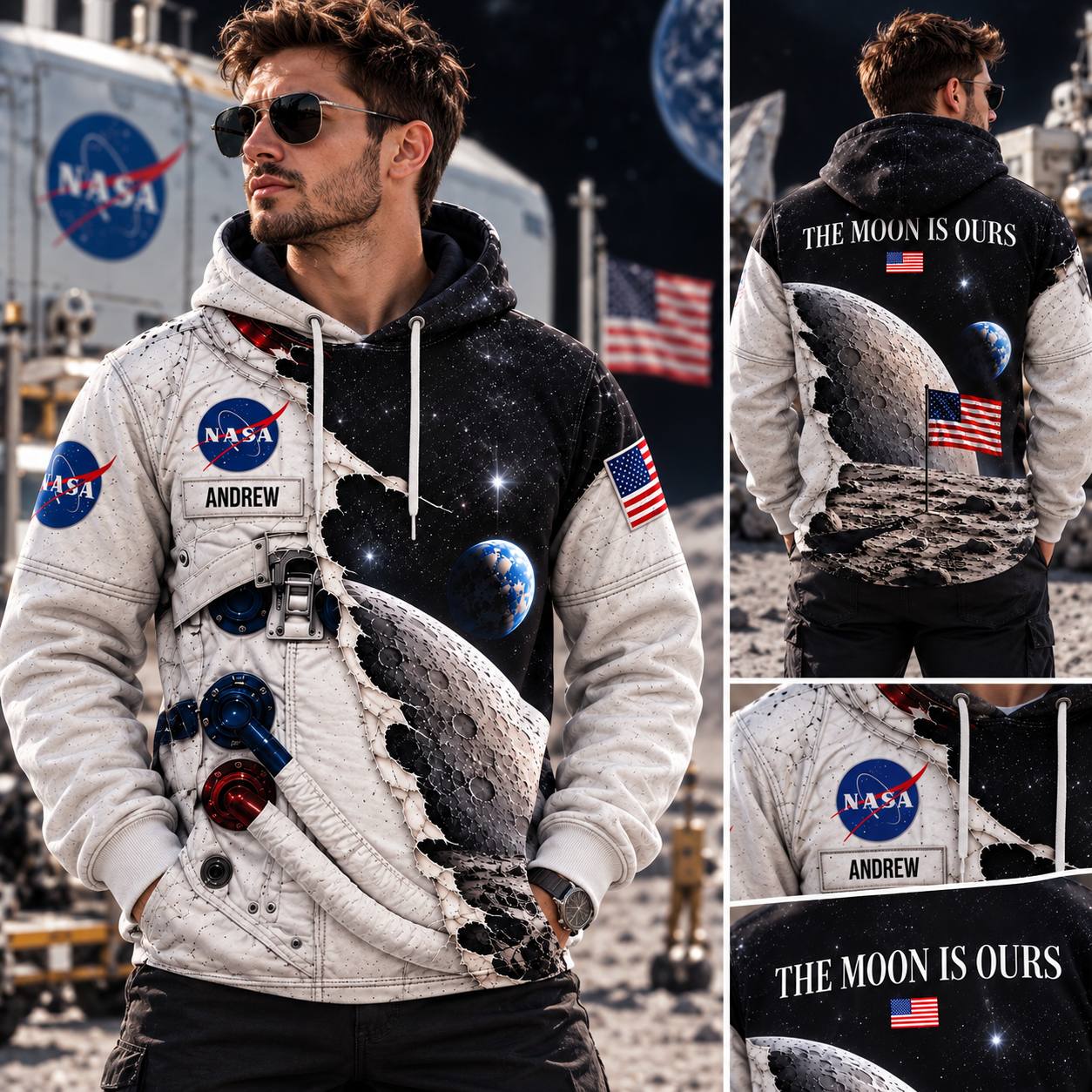 Personalized Your Name The Moon Is Ours AOP T-Shirt Sweatshirt Hoodie
