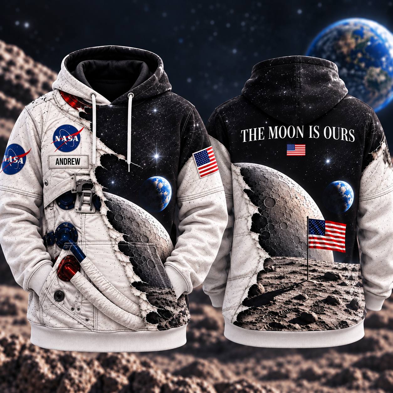 Personalized Your Name The Moon Is Ours AOP T-Shirt Sweatshirt Hoodie