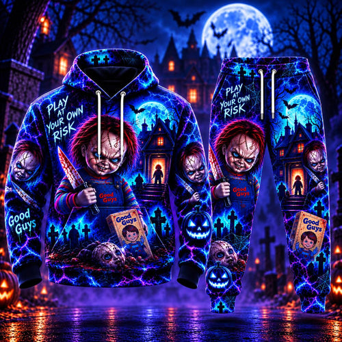 Halloween Neon Chucky AOP T-Shirt Sweatshirt Hoodie