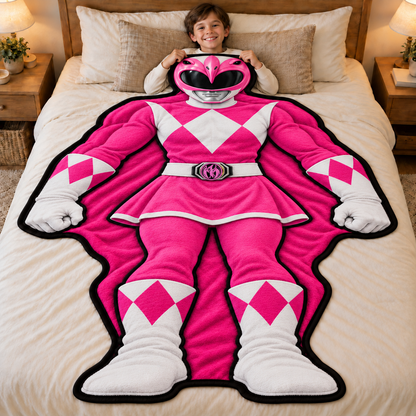Mighty Morphin Power Rangers Shaped Blanket – Red, Blue, Green, Yellow & Pink Ranger, Superhero Gift for Kids & Fans