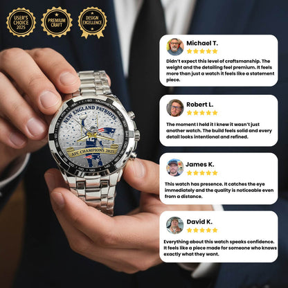 New England Patriots AFC Champions 2026 Stainless Steel Watch