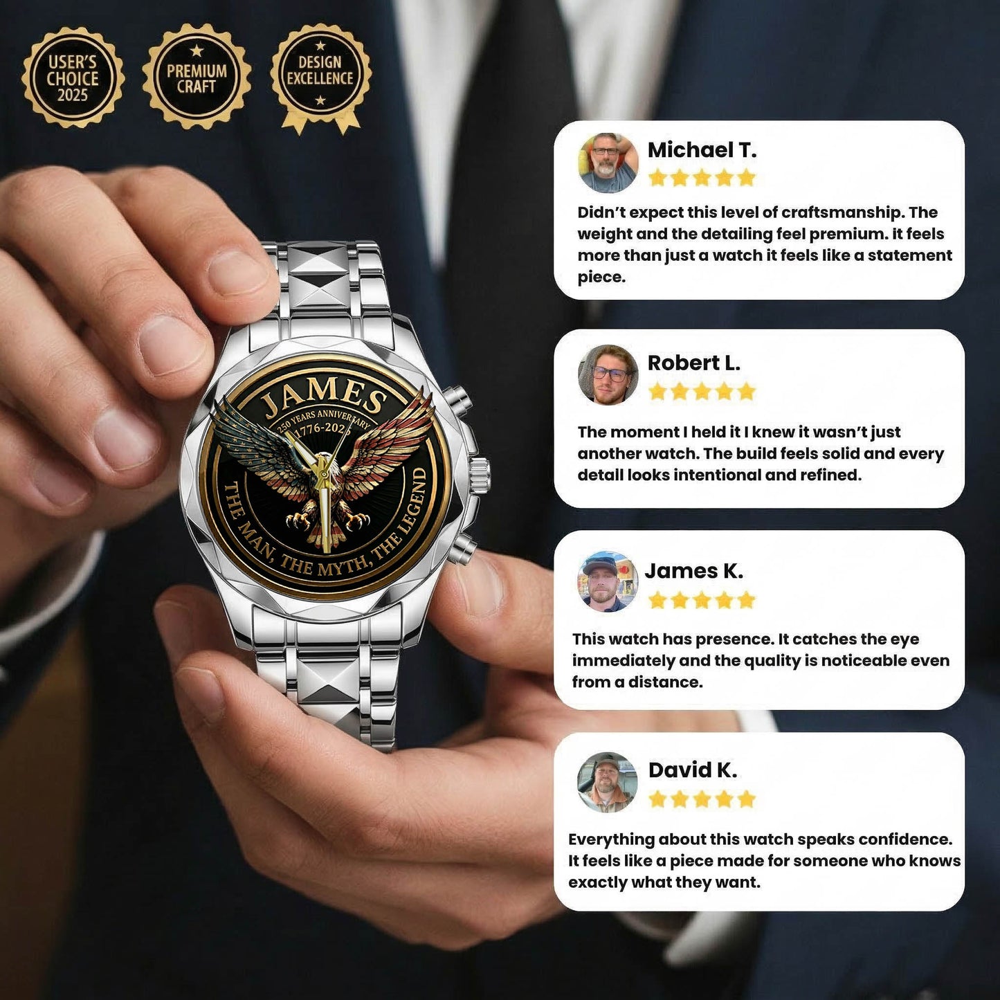 Personalized 250 Years Anniversary Eagle The Man The Myth The Legend Watch