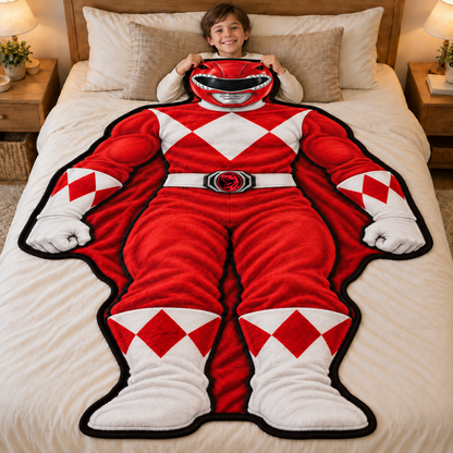 Mighty Morphin Power Rangers Shaped Blanket – Red, Blue, Green, Yellow & Pink Ranger, Superhero Gift for Kids & Fans