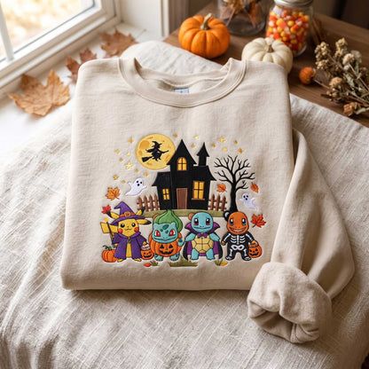 Embroidered PKM Halloween Sweatshirt, Trick or Treat Crewneck
