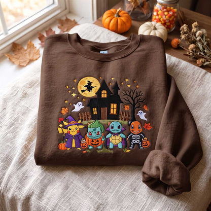 Embroidered PKM Halloween Sweatshirt, Trick or Treat Crewneck