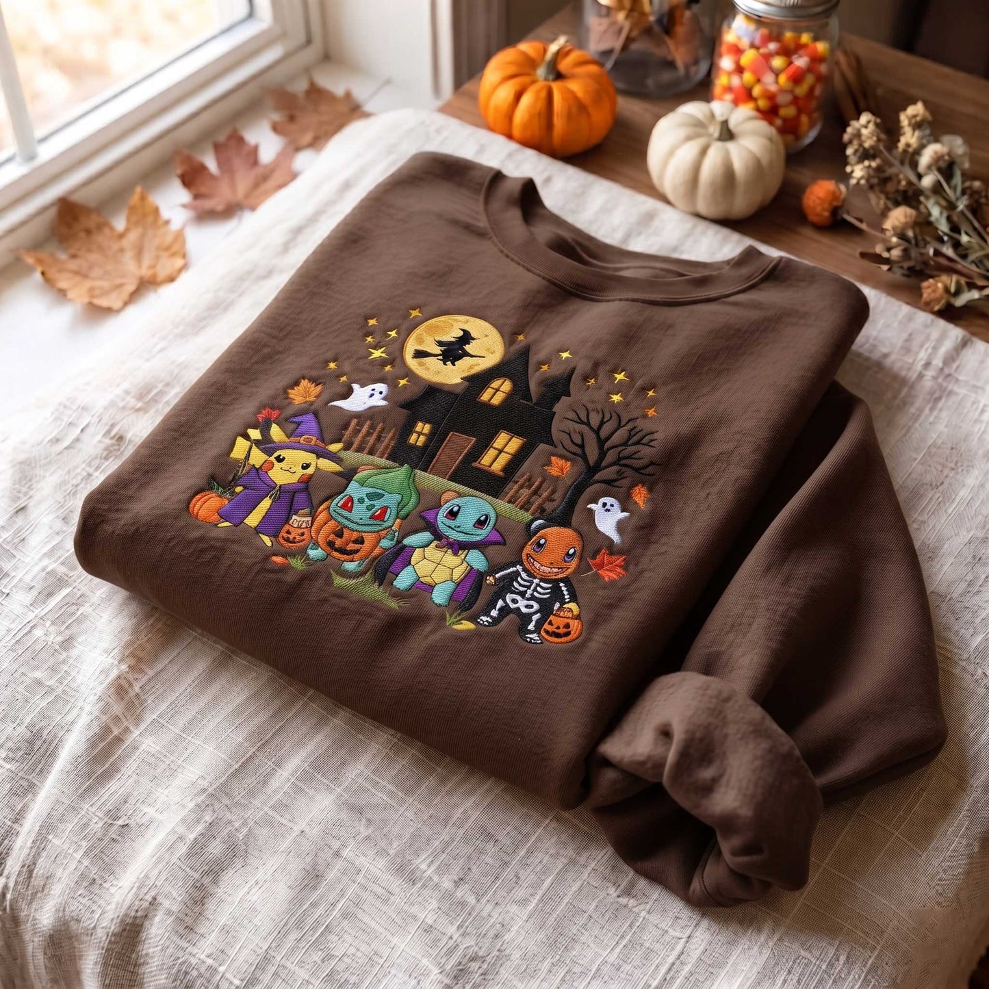 Embroidered PKM Halloween Sweatshirt, Trick or Treat Crewneck