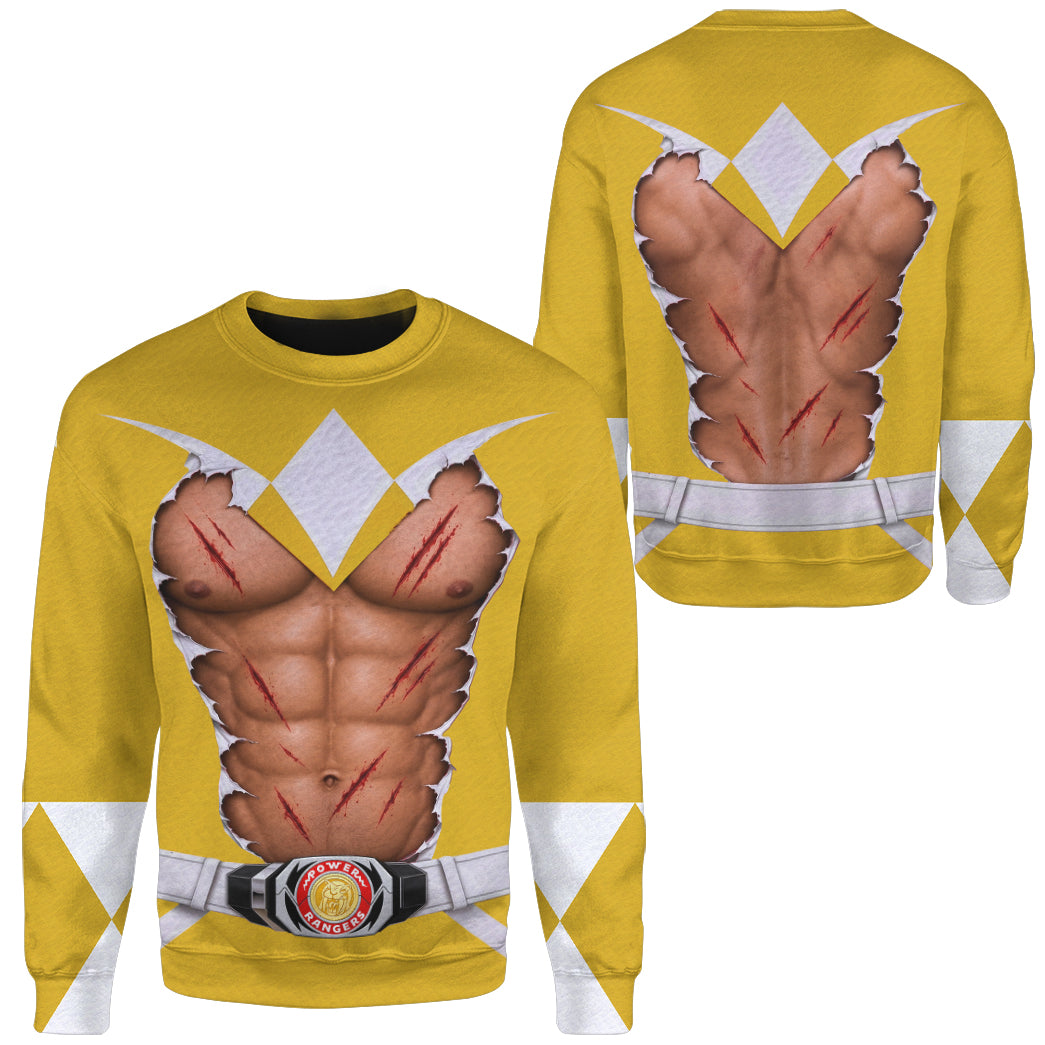 Mighty Morphin Power Rangers Yellow Ranger Six-Pack Abs T-Shirt Sweatshirt Hoodie Sweatpants