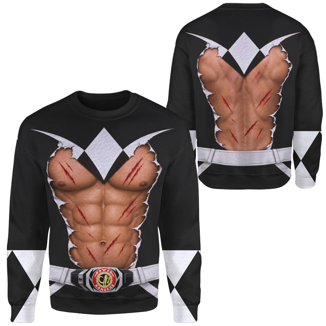 Mighty Morphin Power Rangers Black  Ranger Six-Pack Abs T-Shirt Sweatshirt Hoodie Sweatpants