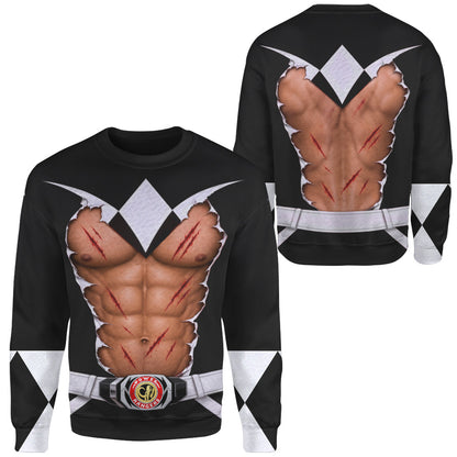 Mighty Morphin Power Rangers Black  Ranger Six-Pack Abs T-Shirt Sweatshirt Hoodie Sweatpants