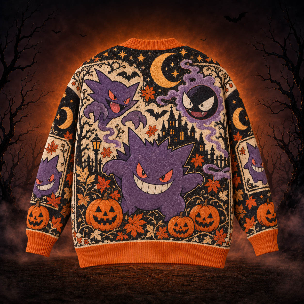 Halloween PKM Gengar Hunter Gastly Spooky Season Ugly Cardigan