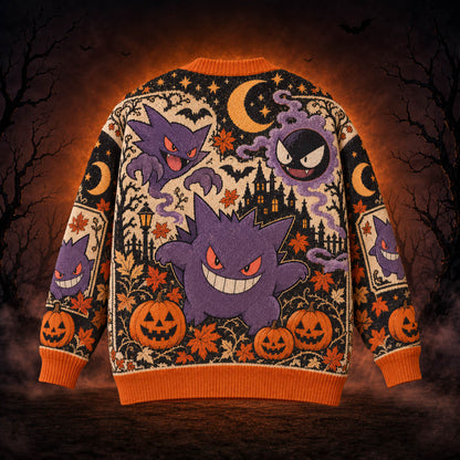 Halloween PKM Gengar Hunter Gastly Spooky Season Ugly Cardigan