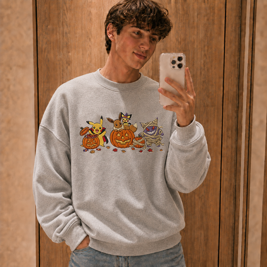 Custom PKM Halloween Character Embroidered Trick Or Treat SweatShirt