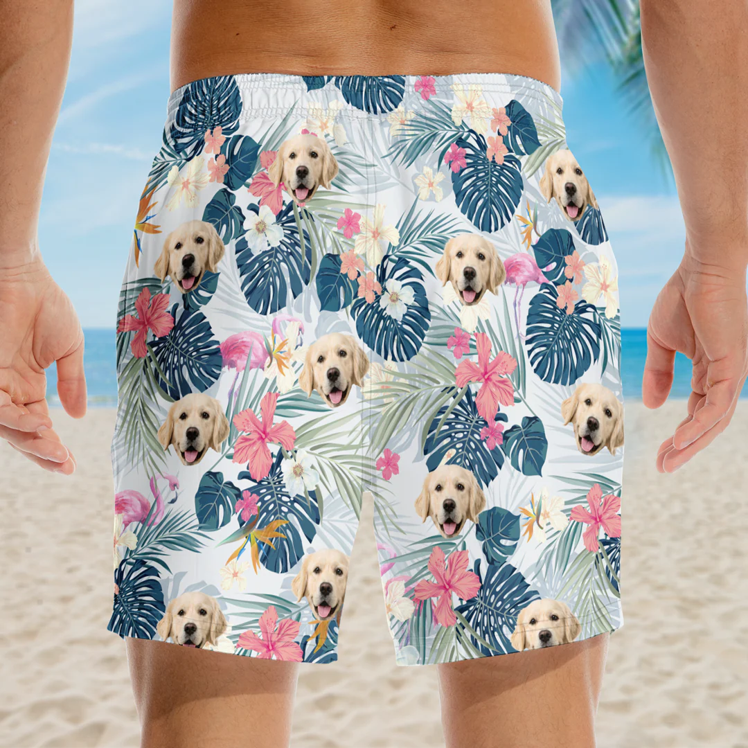 Custom Photo Dose Of Vitamin Sea - Dog & Cat Personalized Custom Tropical Hawaiian Aloha Men Beach Shorts