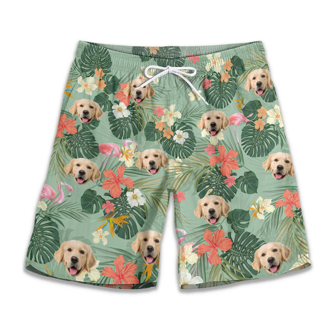 Custom Photo Dose Of Vitamin Sea - Dog & Cat Personalized Custom Tropical Hawaiian Aloha Men Beach Shorts