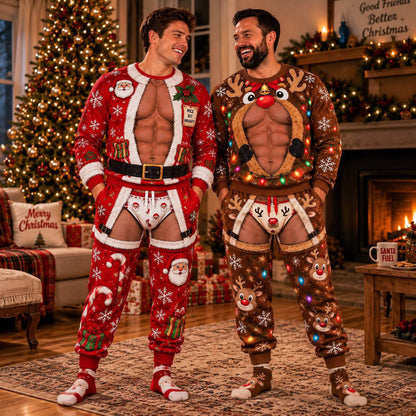 Christmas Funny Santa Claus & Deer Sweatshirt And Sweatpants Set