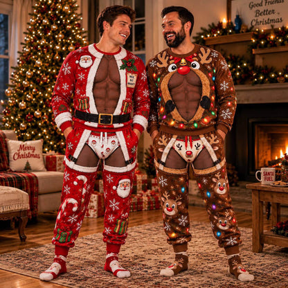 Christmas Funny Santa Claus & Deer Sweatshirt And Sweatpants Set