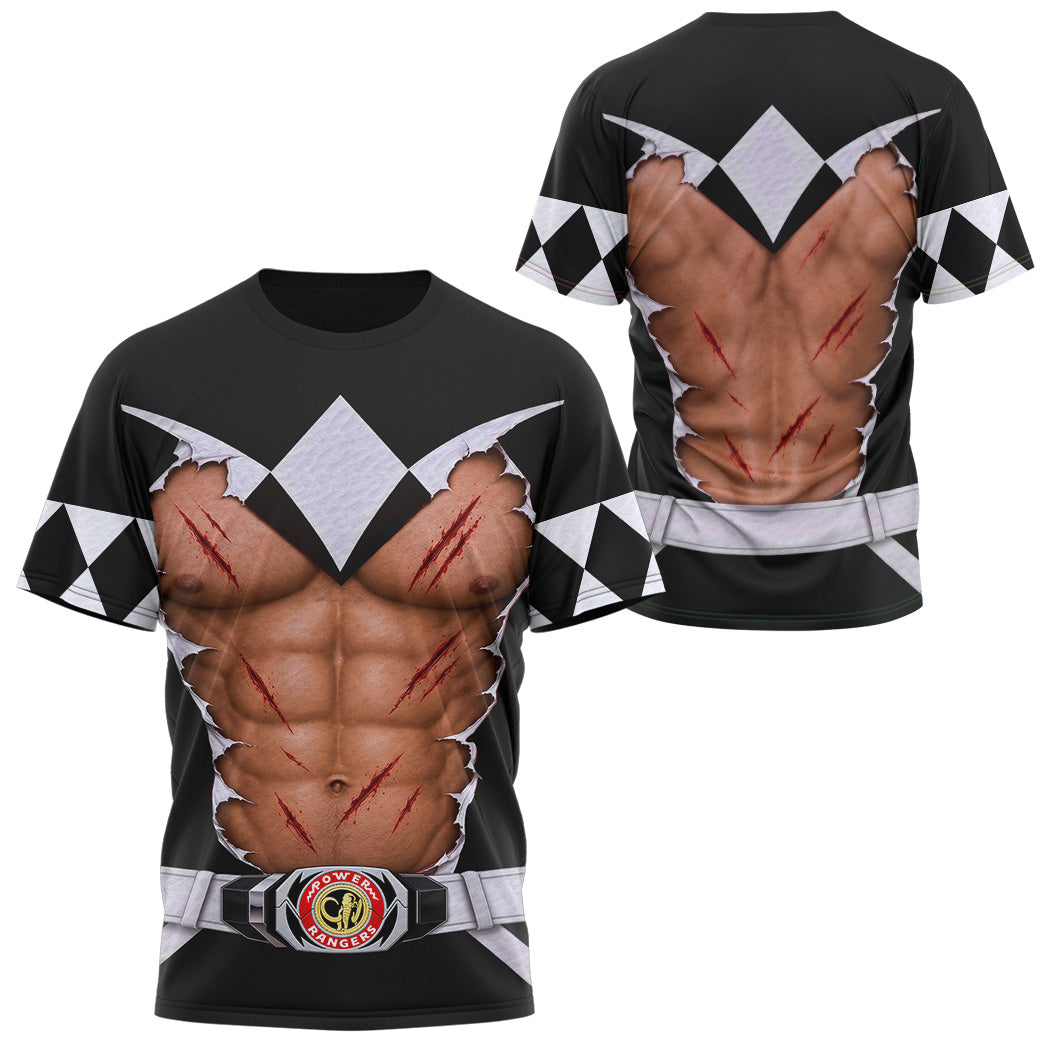Mighty Morphin Power Rangers Black  Ranger Six-Pack Abs T-Shirt Sweatshirt Hoodie Sweatpants